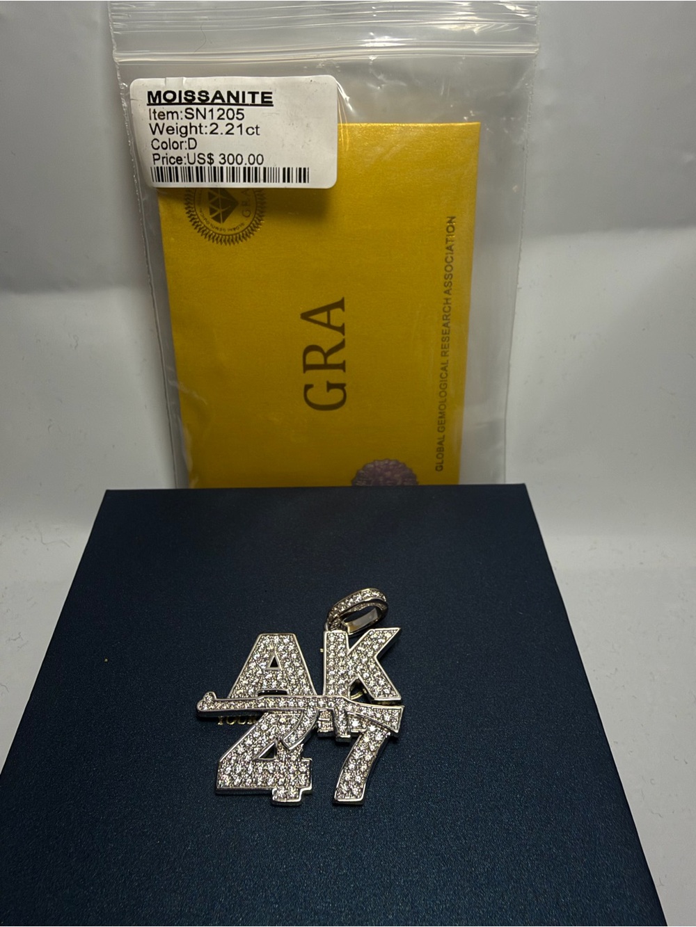 AK47 Pavé Pendant Charm in Silver Tone with Clear Stones